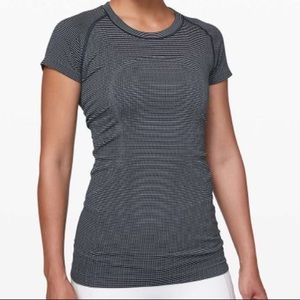 blue and white stripped swiftly tech shirt